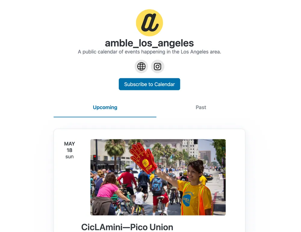 A screenshot of a custom web application concept, Amble Calendar